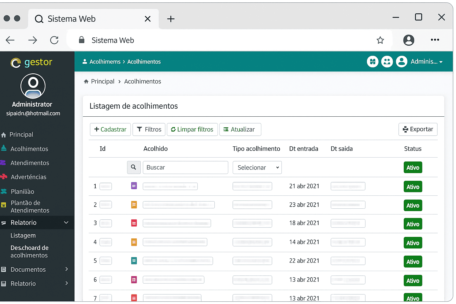 Sistema para albergue público